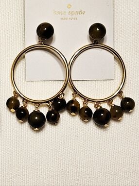 kate spade Gold Hoop Earrings with Dark Brown Bead Drops